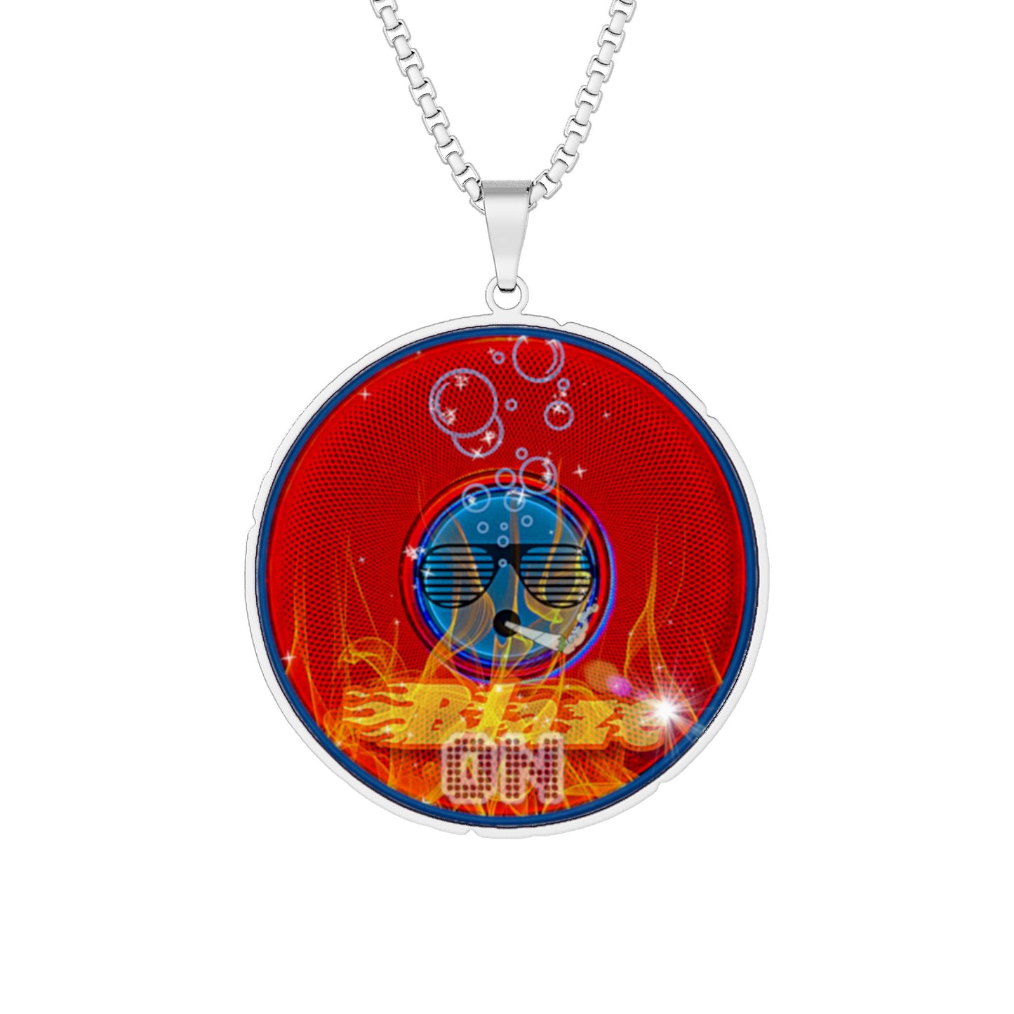 Lump's Heady Donut Necklace - 1" x 1" Stainless Steel Pendant - "Blazing Donut Pendant" - red phatty donut