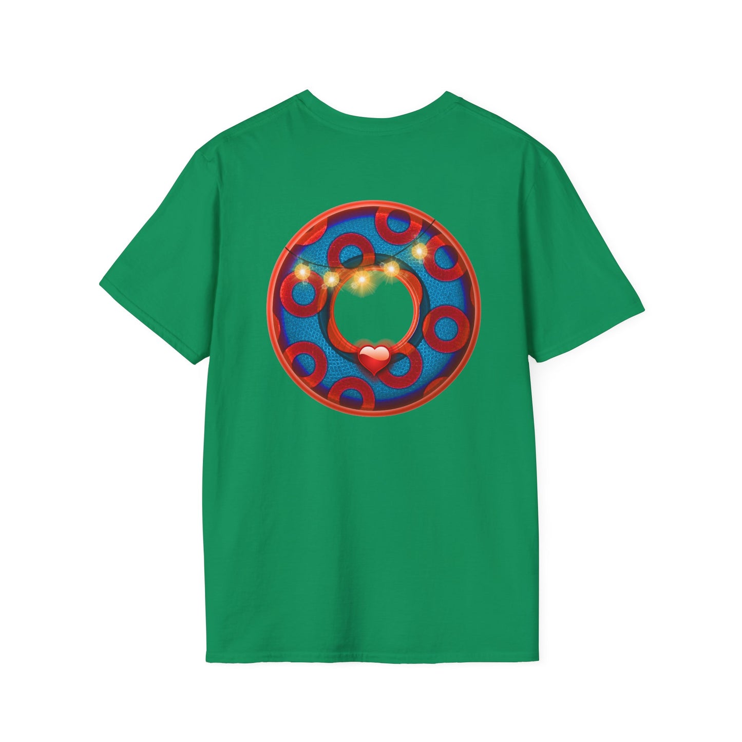 Classic Donut Tee - Unisex Soft-Style - "MORE Donuts Please" - rustic dark blue/red paradox donut - variant 1