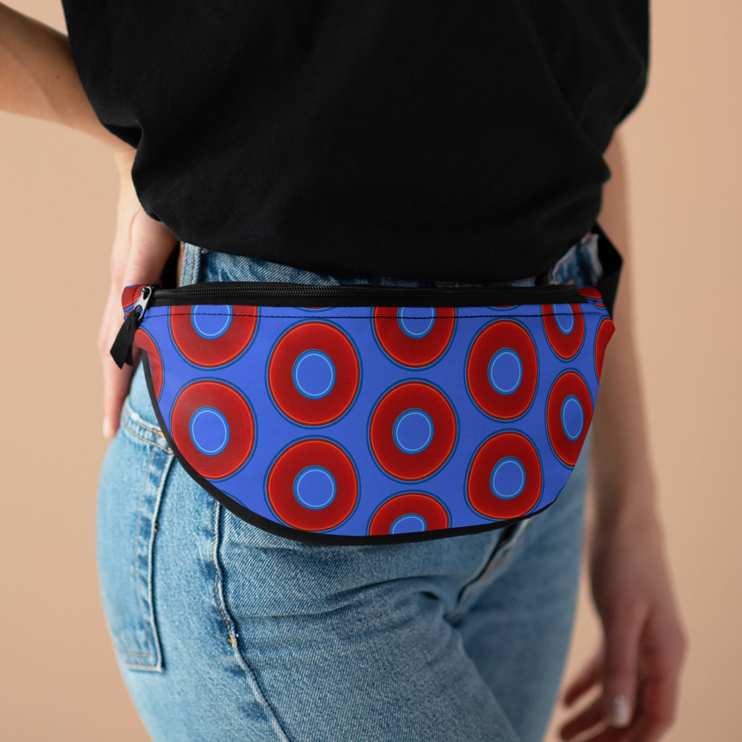 Lumpy Phanny Pack - vivid red donuts w/royal blue background
