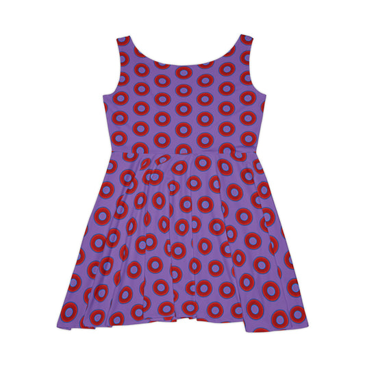 Women's Skater Donut Dress - vivid red donut print w/light purple background