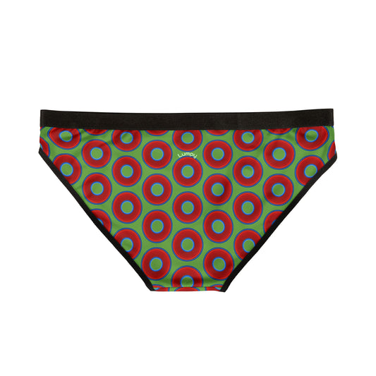 Lumpy Donut Underwear - vivid red donut print w/light green background
