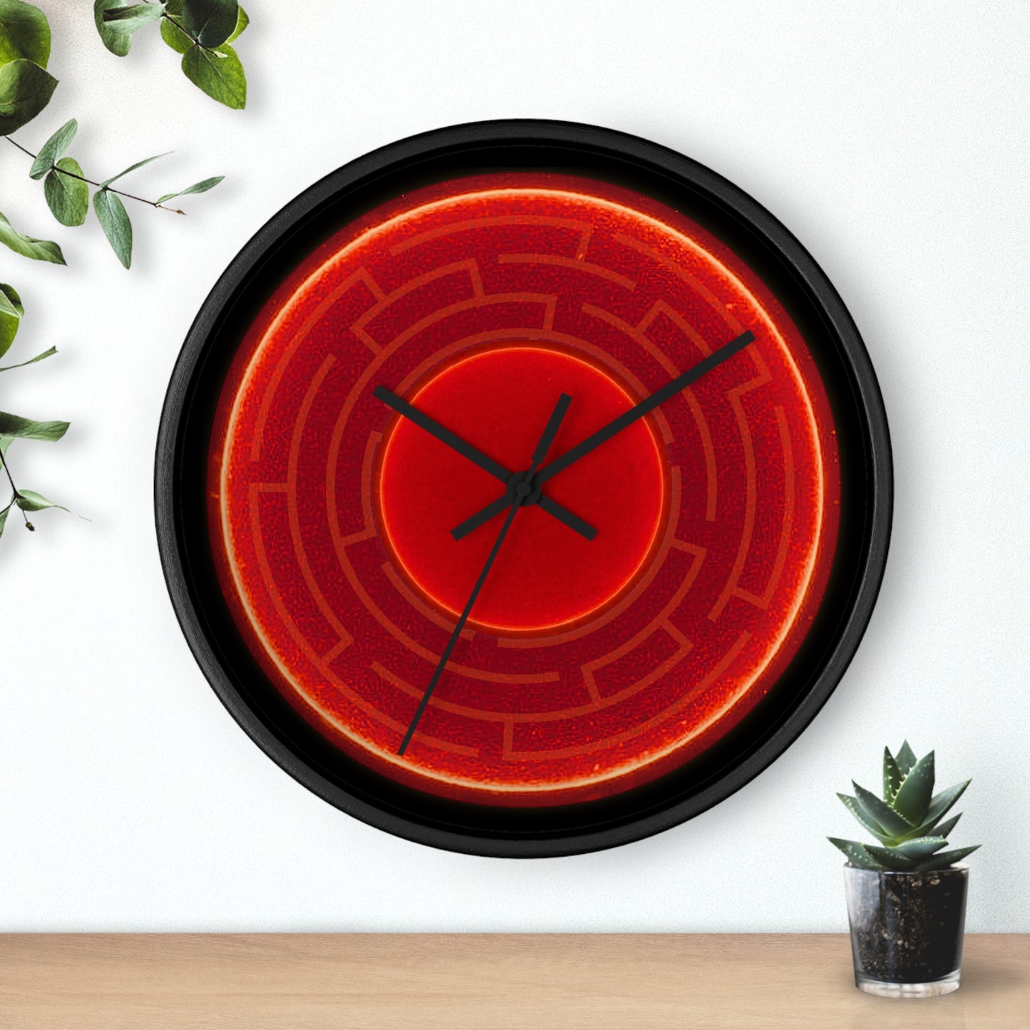 Lumpy Wall Clock - "The Amazing Donut Clock" - variant 2 - red vivid donut w/black background
