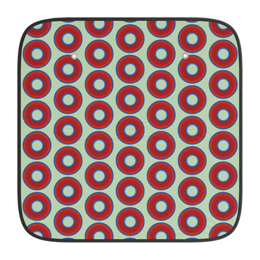 Automotive Donut Sun Shade - red vivid donuts w/seafoam background
