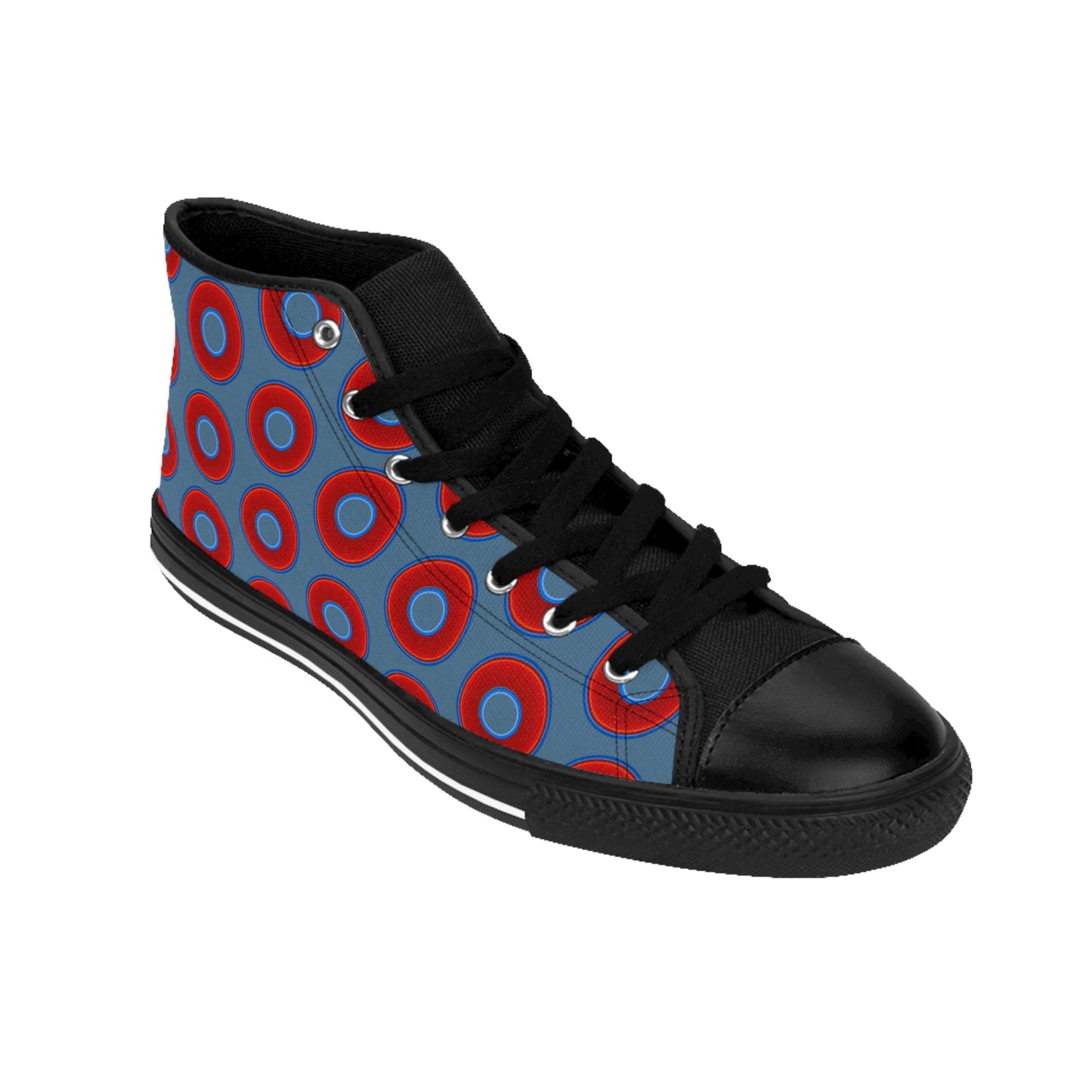 Cushiony Convectors - High Tops - red vivid donuts w/steel blue background