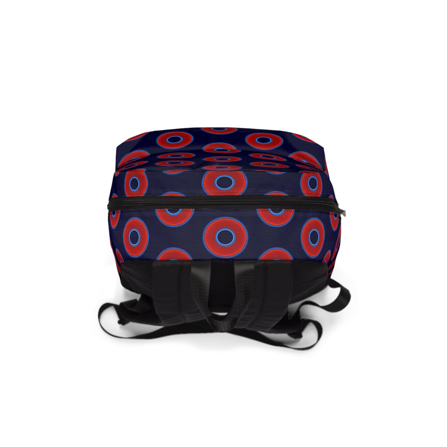 Donut Backpack - red vivid donuts w/midnight blue background