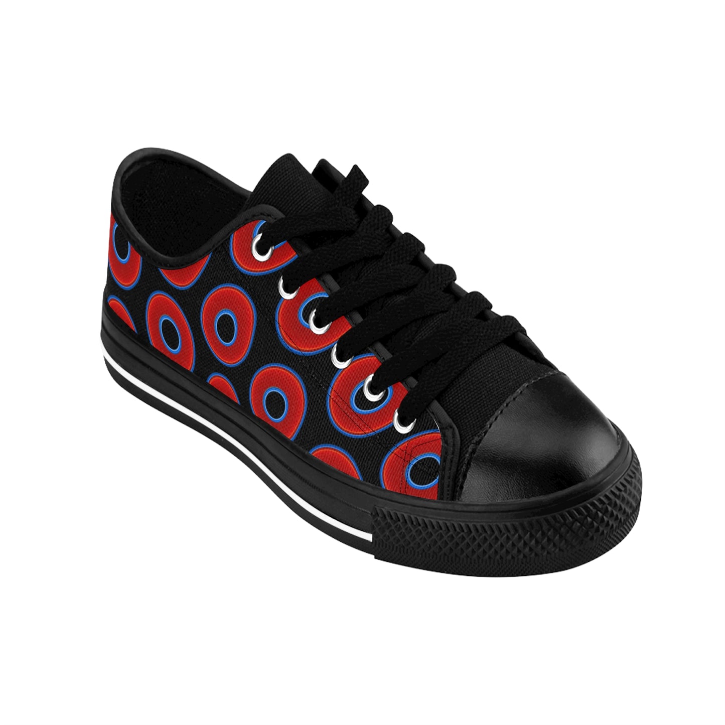 Women's Cushiony Convectors - Low Top - large red vivid donut print w/black background