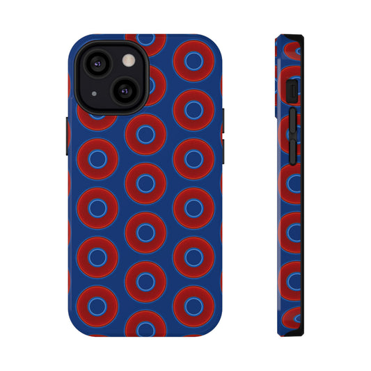 Impact-Resistant Lumpy Donut Case - red vivid donut print w/dark blue background