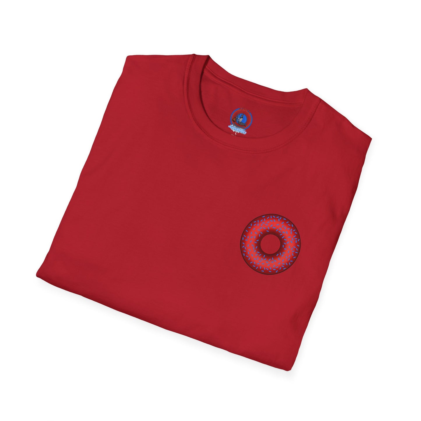 Classic Donut Tee - Unisex Soft-Style - "Plain Plump Donut w/" - plump red donut w/blue sprinkles