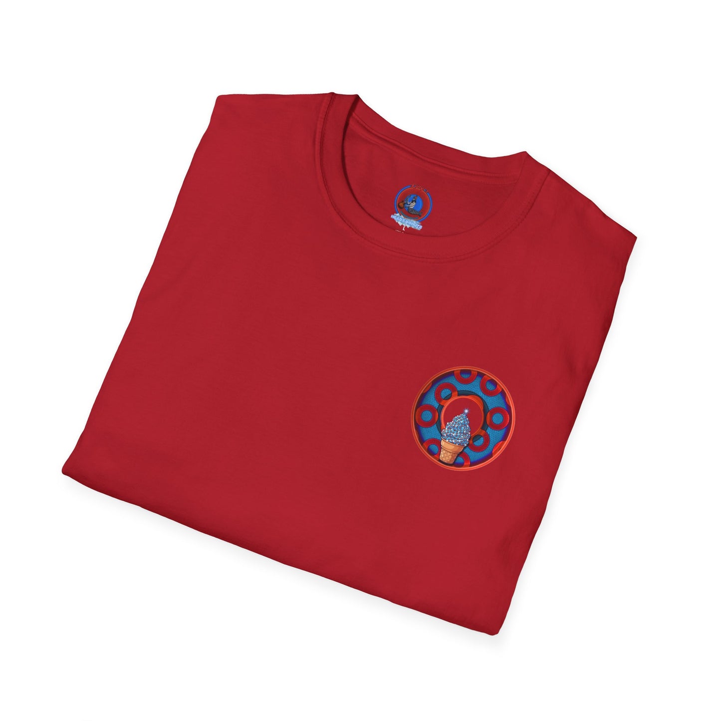 Classic Donut Tee - Unisex Soft-Style - "We All Scream It's ICE Cream" - blue/red rustic paradox donut