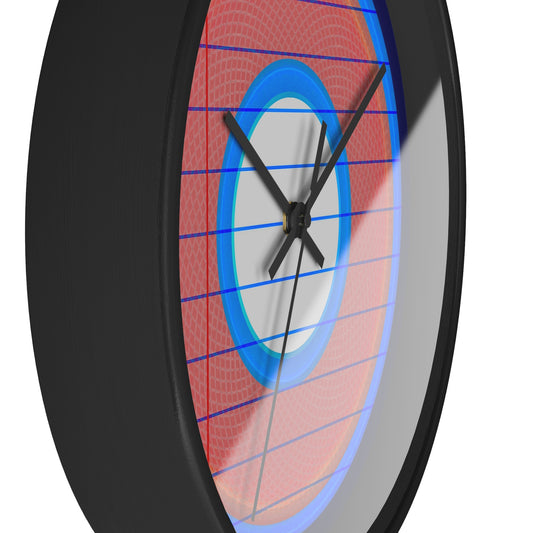 Lumpy Wall Clock - "Tasty Donut Clock" - variant 2 - rustic red donut w/lines/paper & dark navy blue background