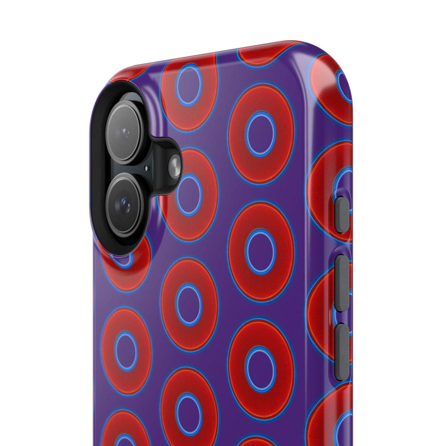 Impact-Resistant Lumpy Donut Case - red vivid donut print w/dark purple background