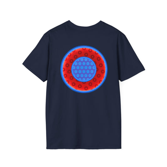 Classic Donut Tee - Unisex Soft-Style - "All You Can Eat Donut Platter" - red/blue paradoxical donuts