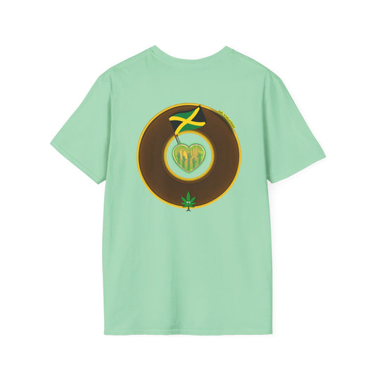 Classic Donut Tee - Unisex Soft-Style - "Jah Volunteers Protect Jah Love... and donuts!" - vivid brown/gold donut