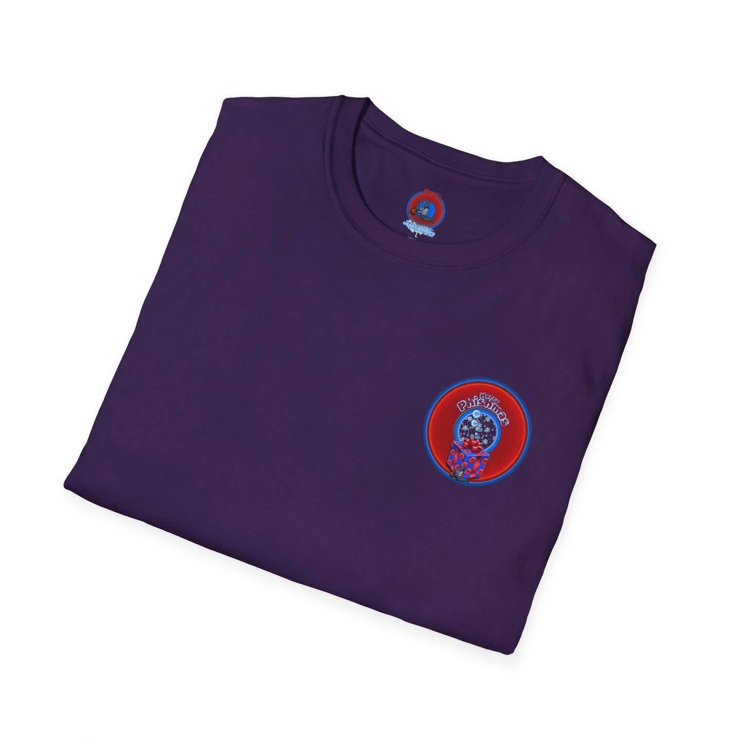 Classic Donut Tee - Unisex Soft-Style - "Phishmas Caroler's Tee " - vivid red/blue donut - variant 3