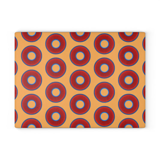 My Friend's Cutting Board - vivid red donuts w/creamsicle orange background