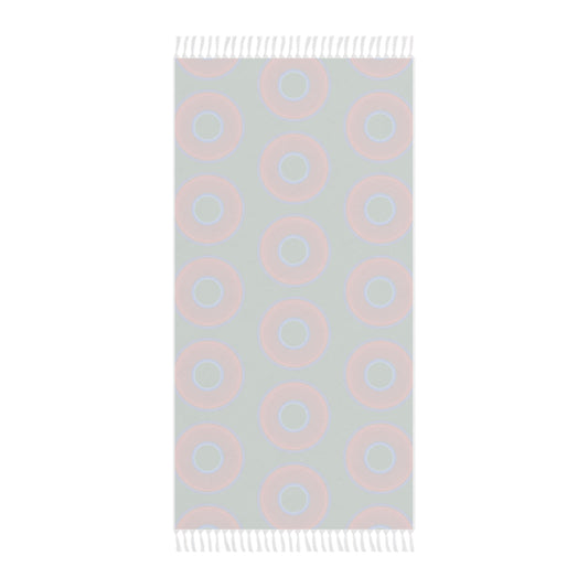 Oversized Lumpy Beach Towel - vivid red donuts w/green background