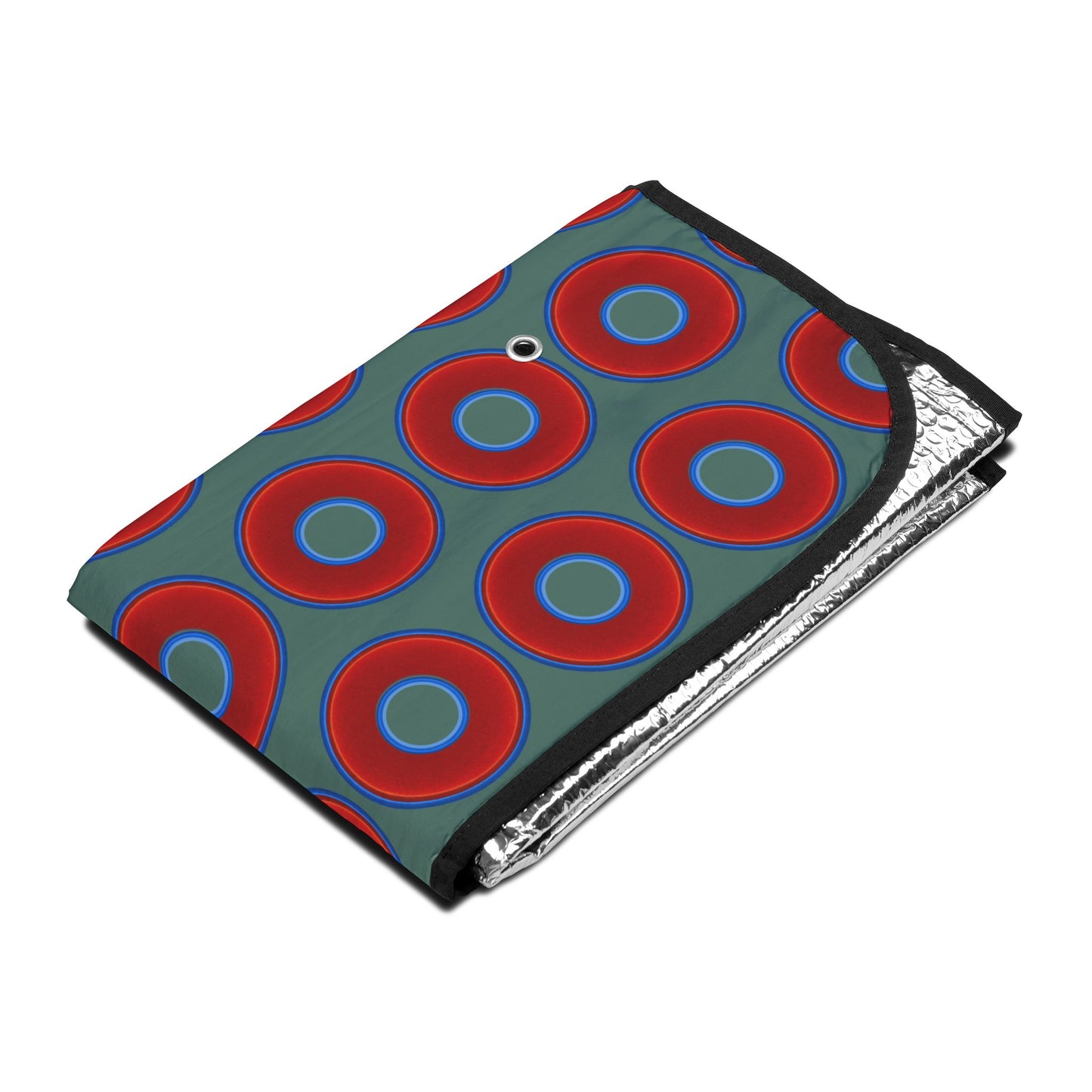 Automotive Donut Sun Shade - red vivid donuts w/Fenway green background