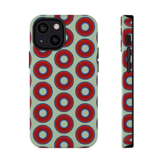 Impact-Resistant Lumpy Donut Case - red vivid donut print w/seafoam green background