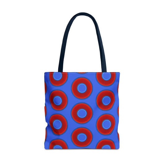 Lumpy Beach/Tote Bag - red vivid donuts w/royal blue background