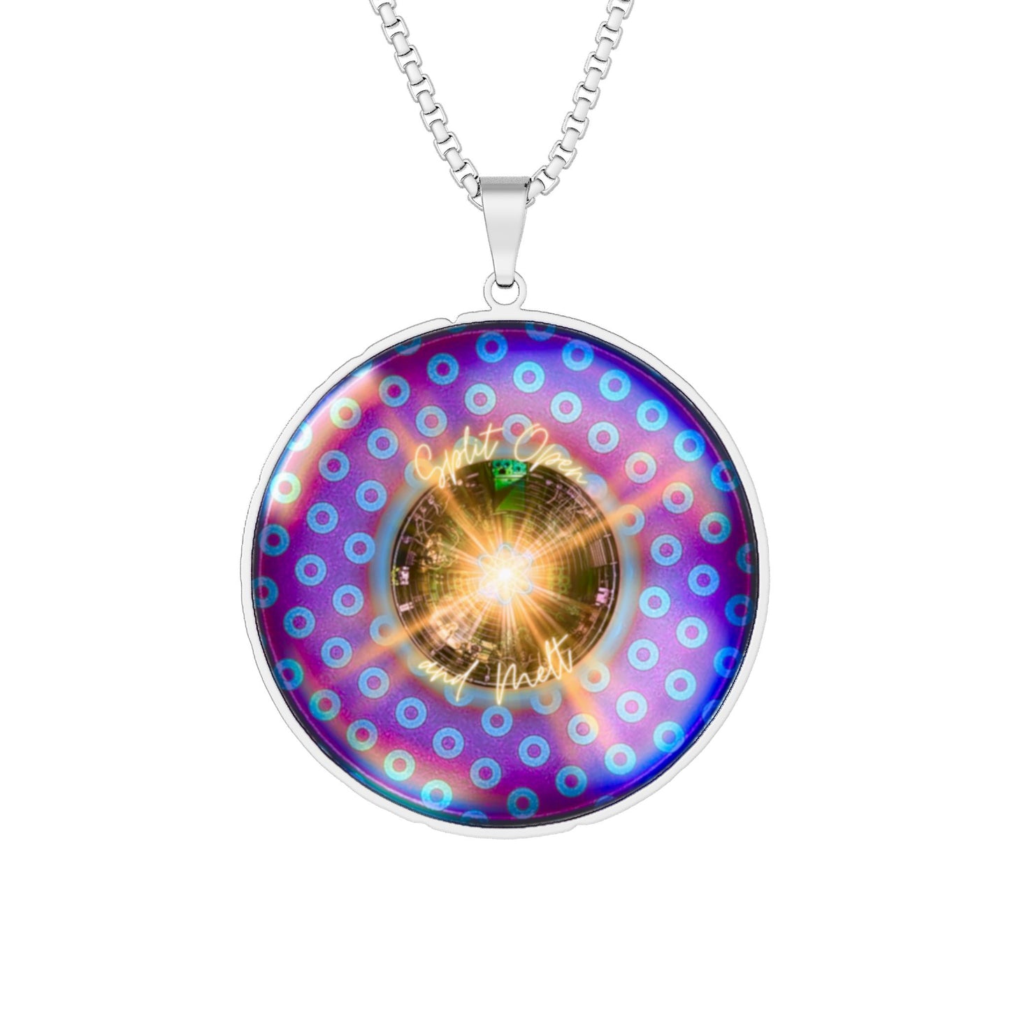 Lump's Heady Donut Necklace - 1" x 1" Stainless Steel Pendant - "Donut Melt Pendant" -purple/blue paradox donut