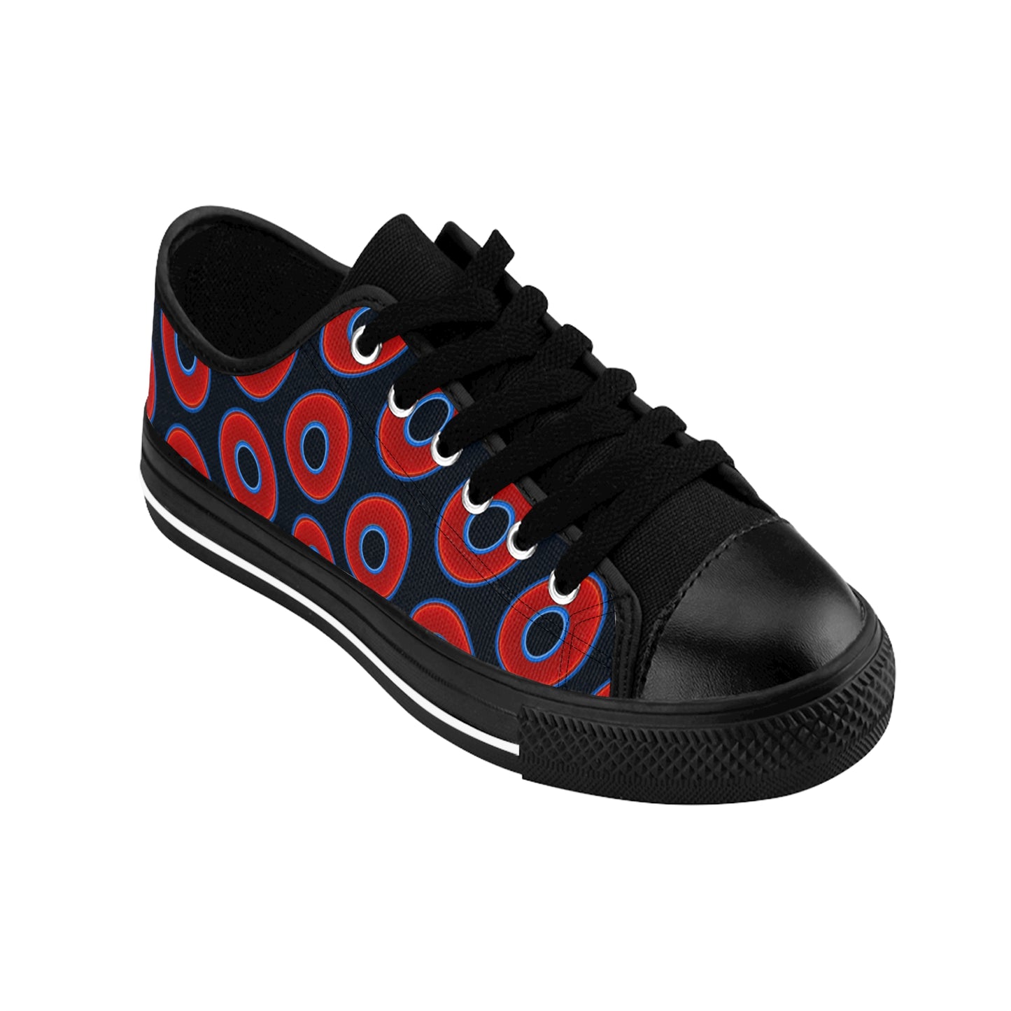 Men's Cushiony Convectors - Low Top - large red vivid donut print w/blue charcoal background