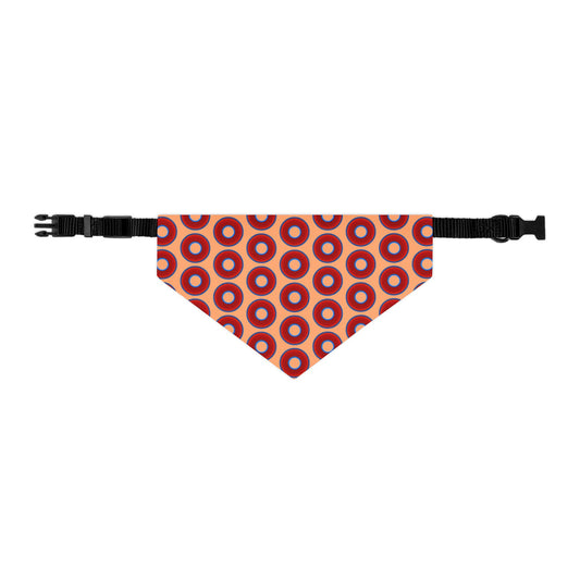 Jim's Lumpy Bandana Pet Collar - vivid red donuts w/peach background