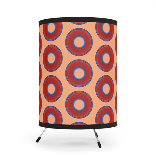 Lumpy Tripod Donut Lamp - vivid red donuts w/peach background