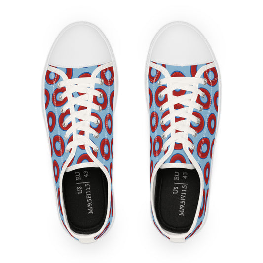 Men's - Low Top Chuck Taylors - large vivid red donut print w/sky blue background
