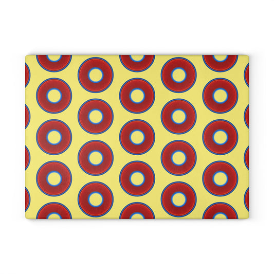 My Friend's Cutting Board - vivid red donuts w/yellow background