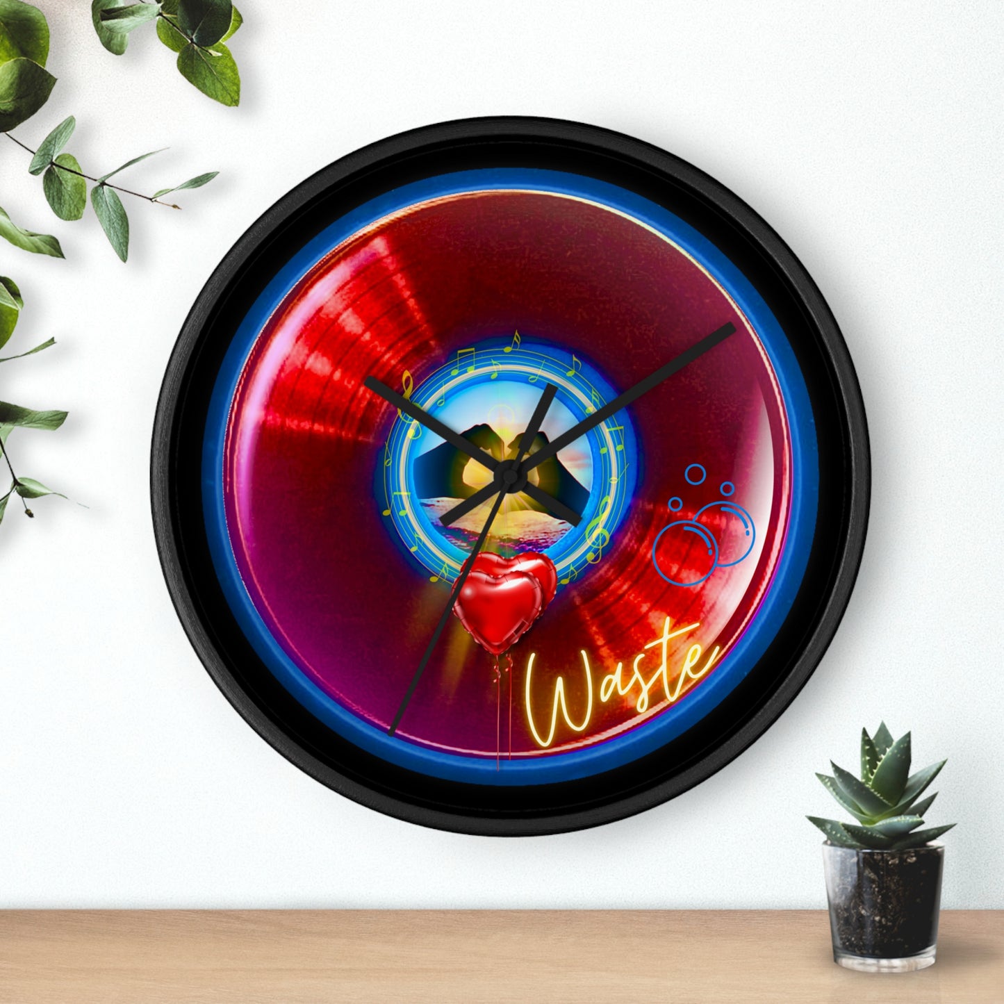 Lumpy Wall Clock - "Waste of a Perfectly Good Donut Clock" - variant 1 - vivid red donut w/black background