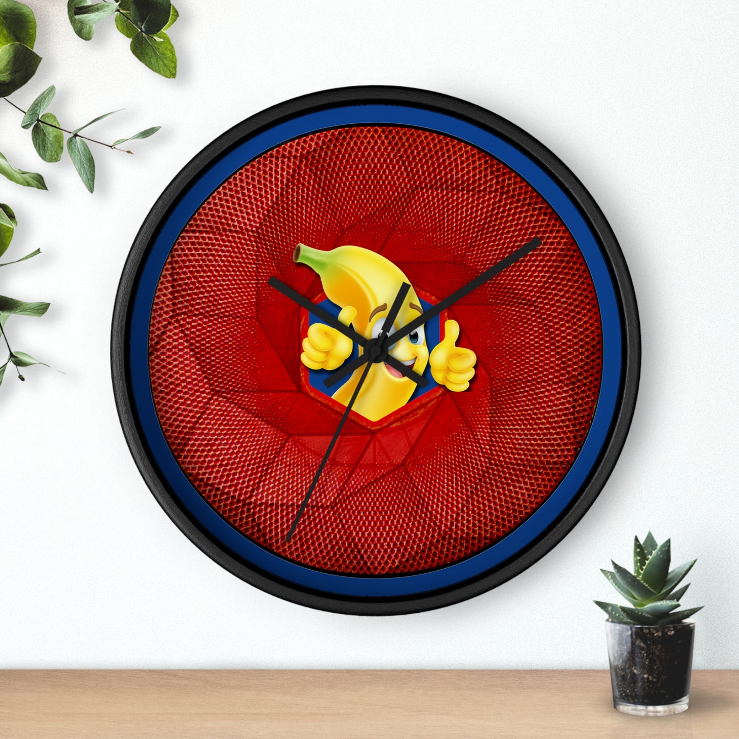 Lumpy Wall Clock - "Dis Sheet, It's Bananas" - variant 3 - red cubed donut w/dark blue background
