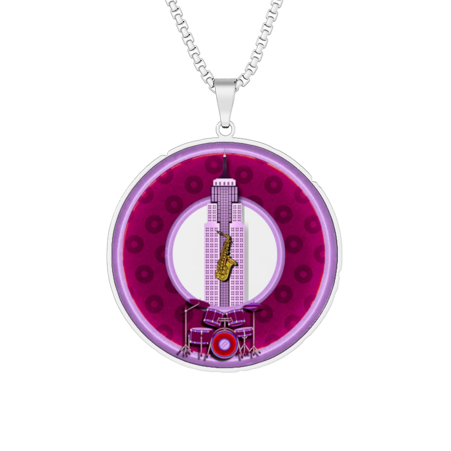 Lump's Heady Donut Necklace - 1" x 1" Stainless Steel Pendant - "The Simple Donut Pendant" - purple/light purple widemouthed paradox donut