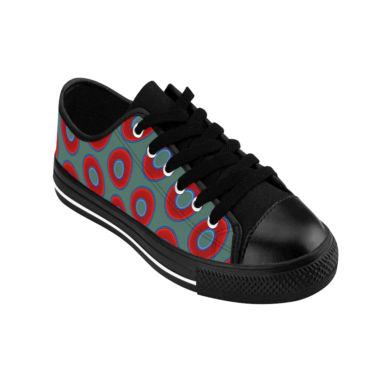 Men's Cushiony Convectors - Low Top - large red vivid donut print w/Fenway green background