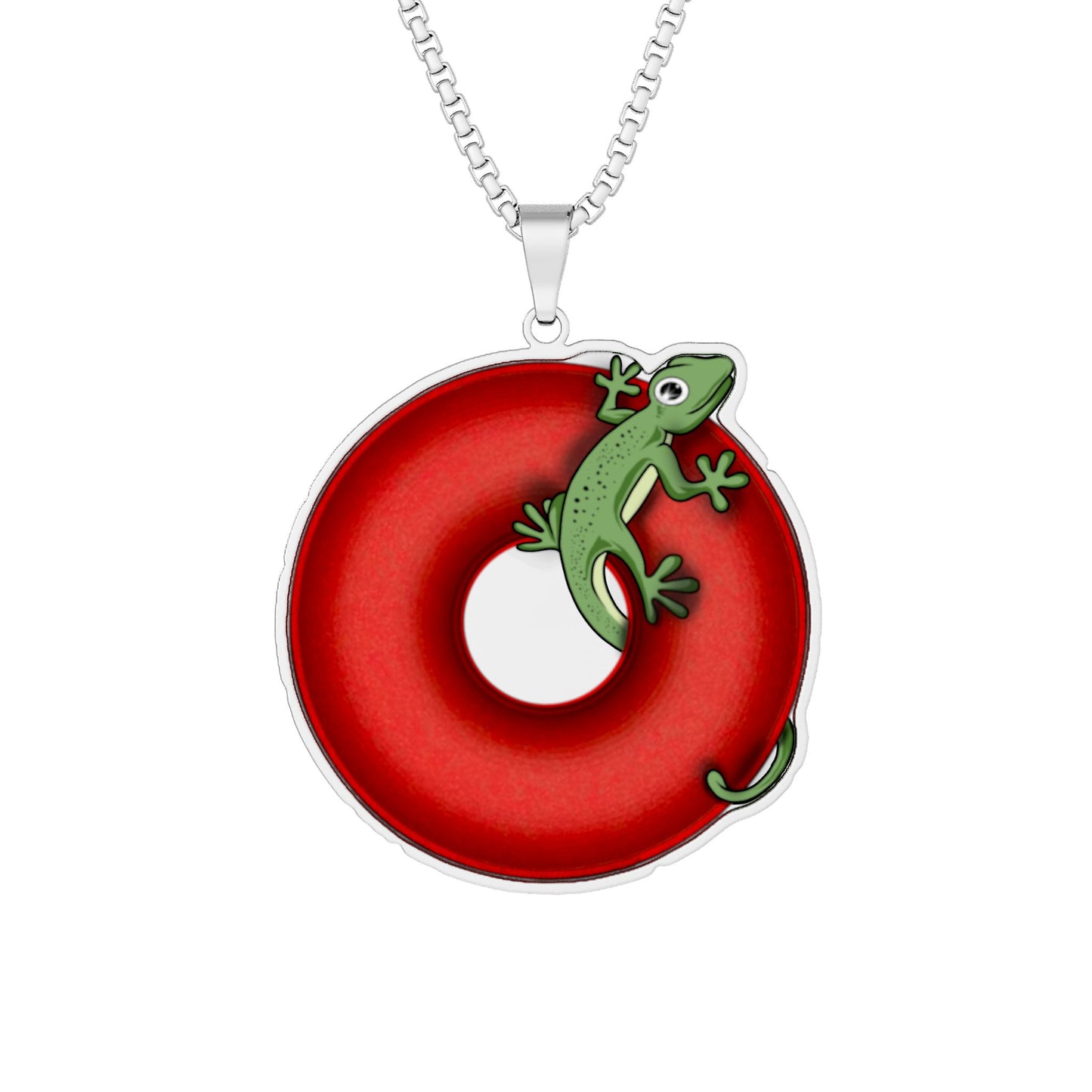 Lump's Heady Donut Necklace - 1" x 1" Stainless Steel Pendant - "Practically Extinct Donut Pendant" - vivid red/blue donut - variant 1
