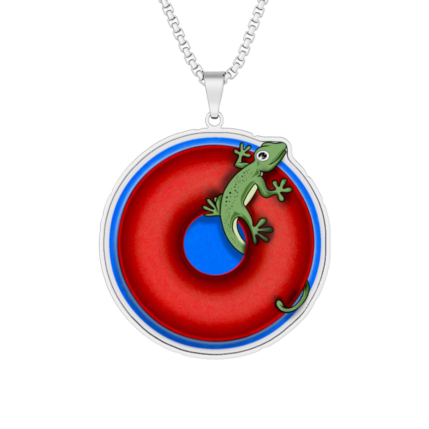 Lump's Heady Donut Necklace - 1" x 1" Stainless Steel Pendant - "Practically Extinct Donut Pendant" - vivid red/blue donut - variant 2