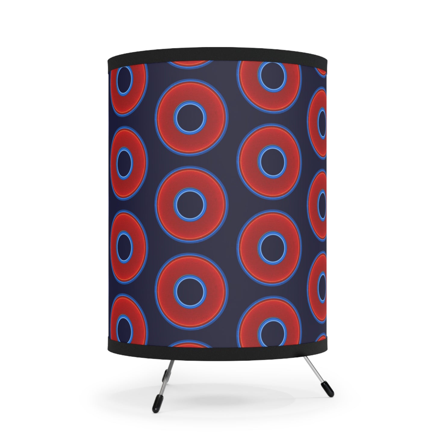 Lumpy Tripod Donut Lamp - vivid red donuts w/midnight blue background