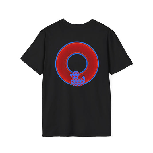 Classic Donut Tee - Unisex Soft-Style - "Rubber Ducky Bath Time Donut" - vivid red/blue donut - variant 1