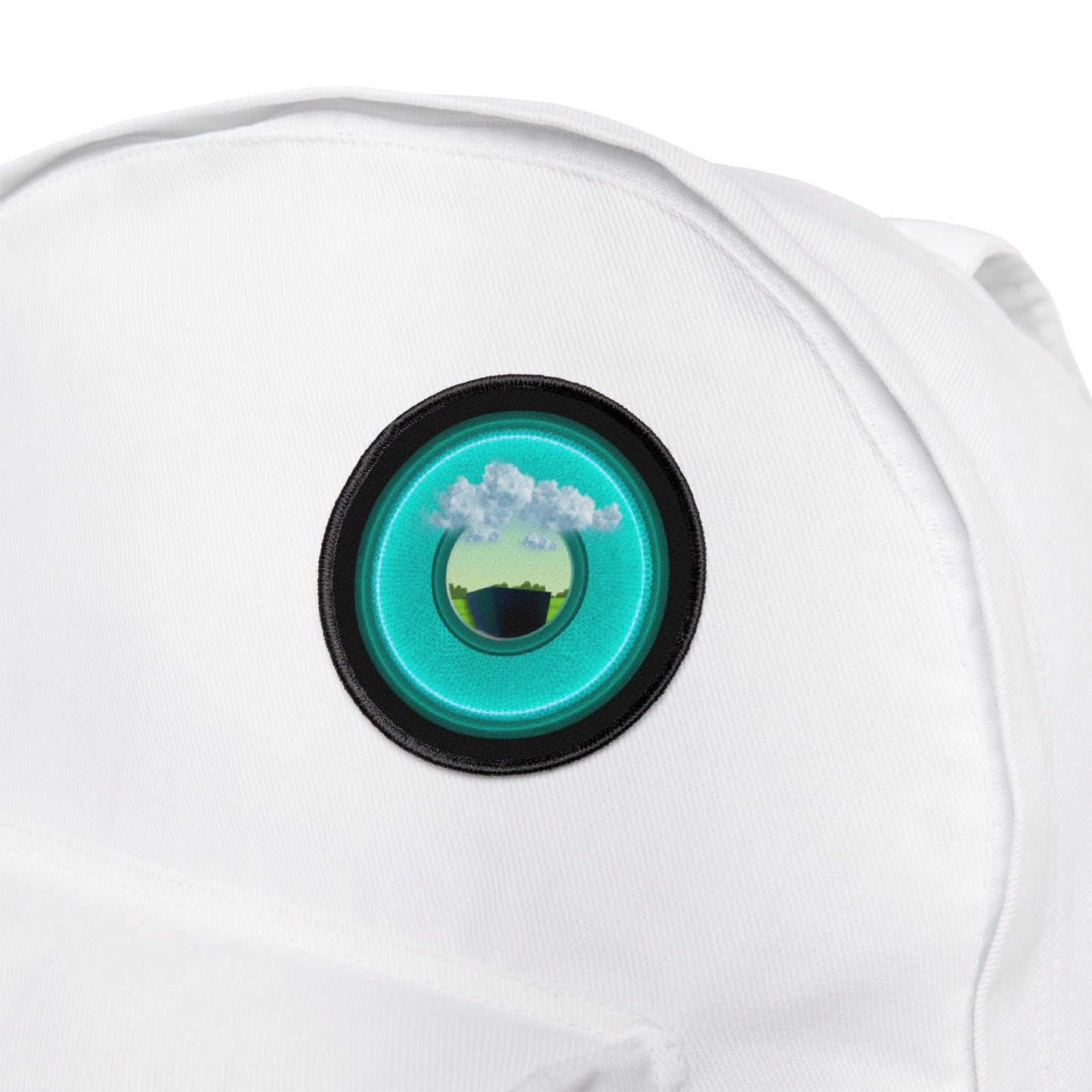 Iron-On Donut Patch - "Got Rhombus Donut Patches?" - rustic turquoise/dark teal donut - variant 5