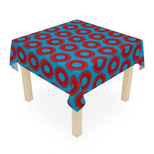 Lumpy Tablecloth - 55.1" x 55.1" - vivid red donuts w/aquamarine blue background