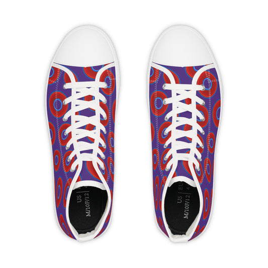 Men's High Top Chucks - large vivid red donut print w/purple background