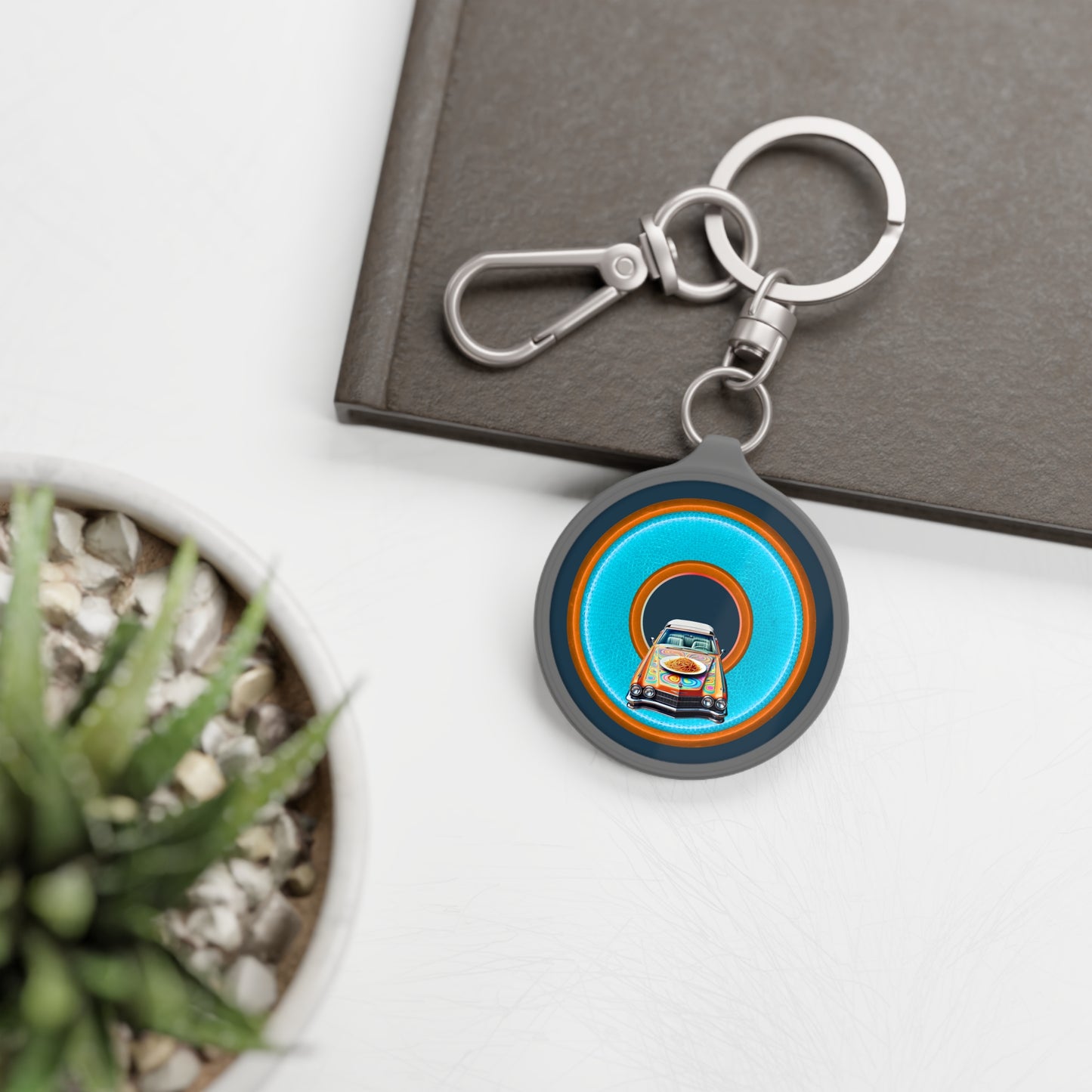 Lumpy Donut Keychain - "Cadillac Rainbows & Eating on the Run" - series 1.0 - variant 3 - blue/orange donut