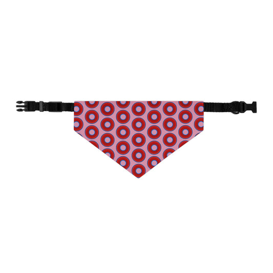 Jim's Lumpy Bandana Pet Collar - vivid red donuts w/pale magenta background