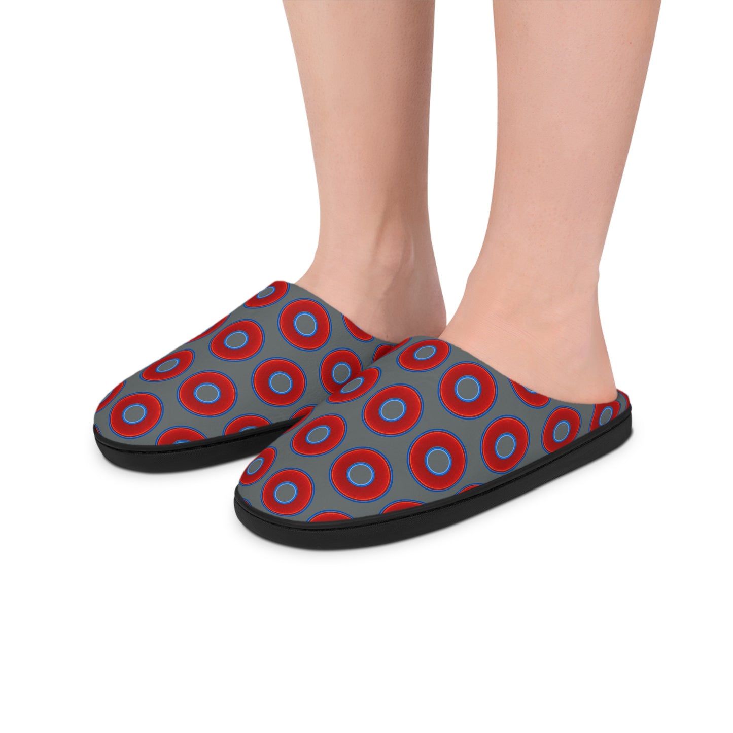 Men's Lumpy Slippers - red vivid donut print w/dark gray background