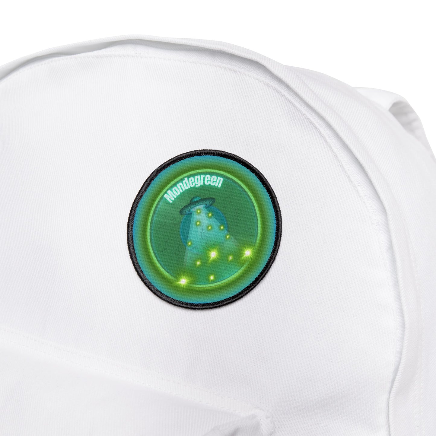 Iron-On Donut Patch - "Donut Patch for Close Encounters of the Delaware Kind" - vivid green record donut - variant 1