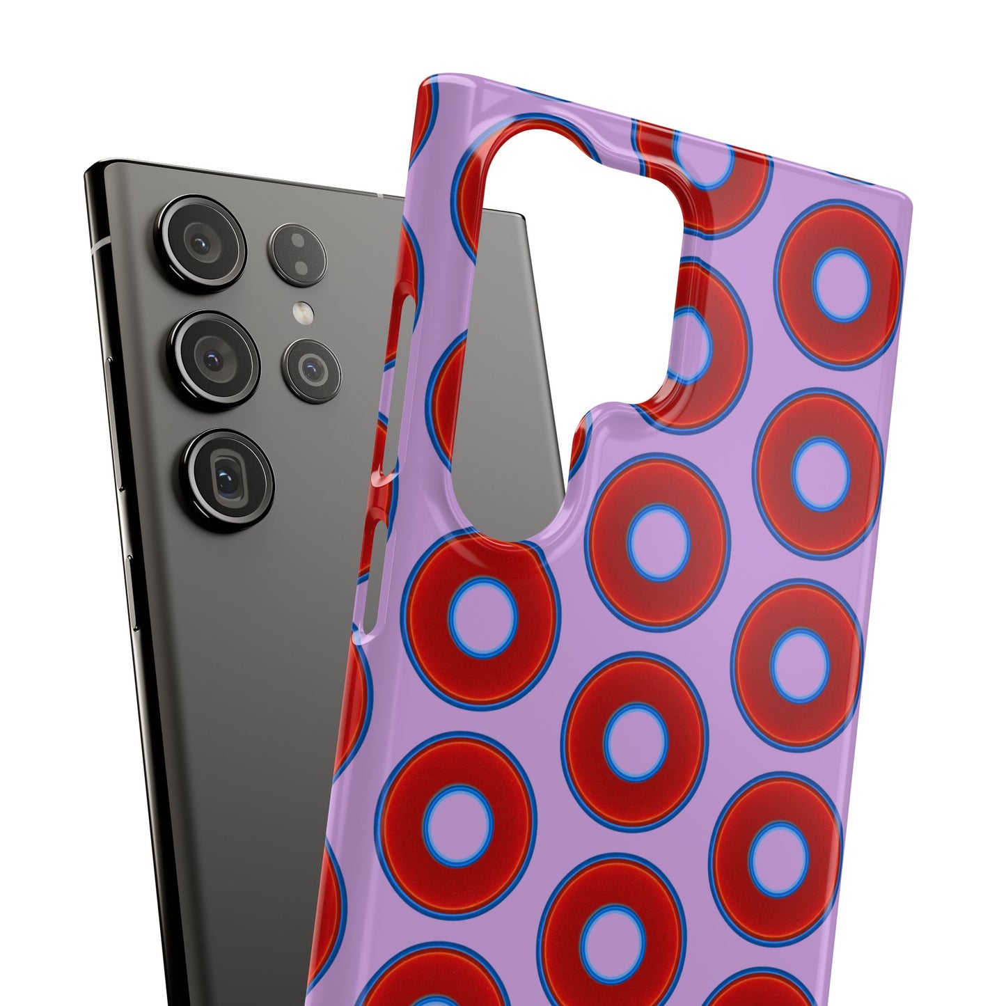 Lumpy Donut Snap Case - red vivid donut print w/wisteria purple background