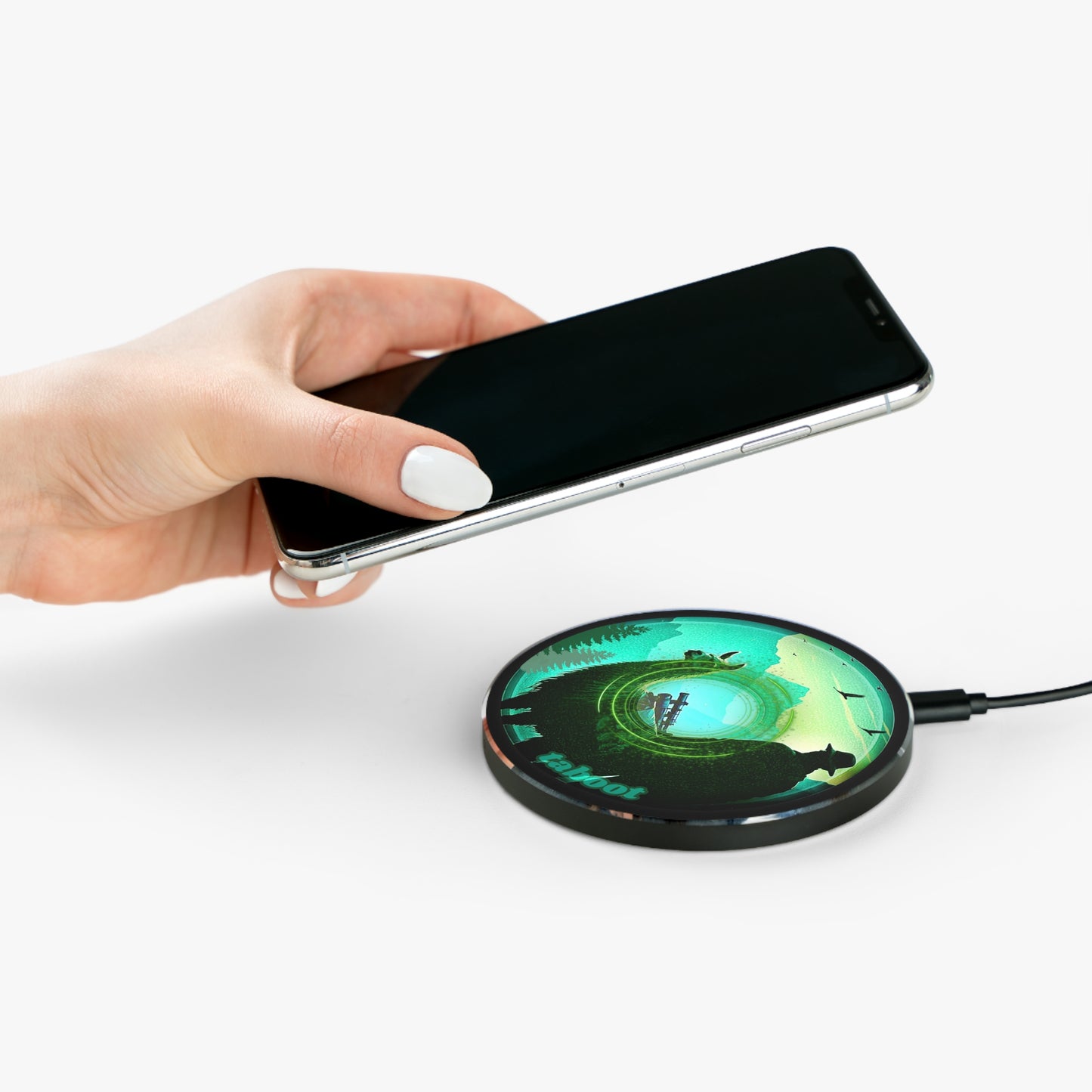 The Flow - Wireless Lumpy Donut Chargers - "The Taboo(t) Donut Wireless Charger" - green pic donut w/black background