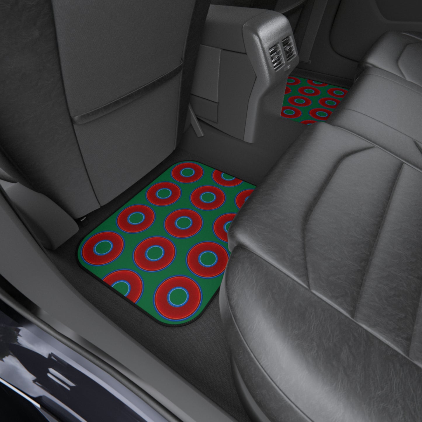 Contacted Car Mats - vivid donut print w/green background