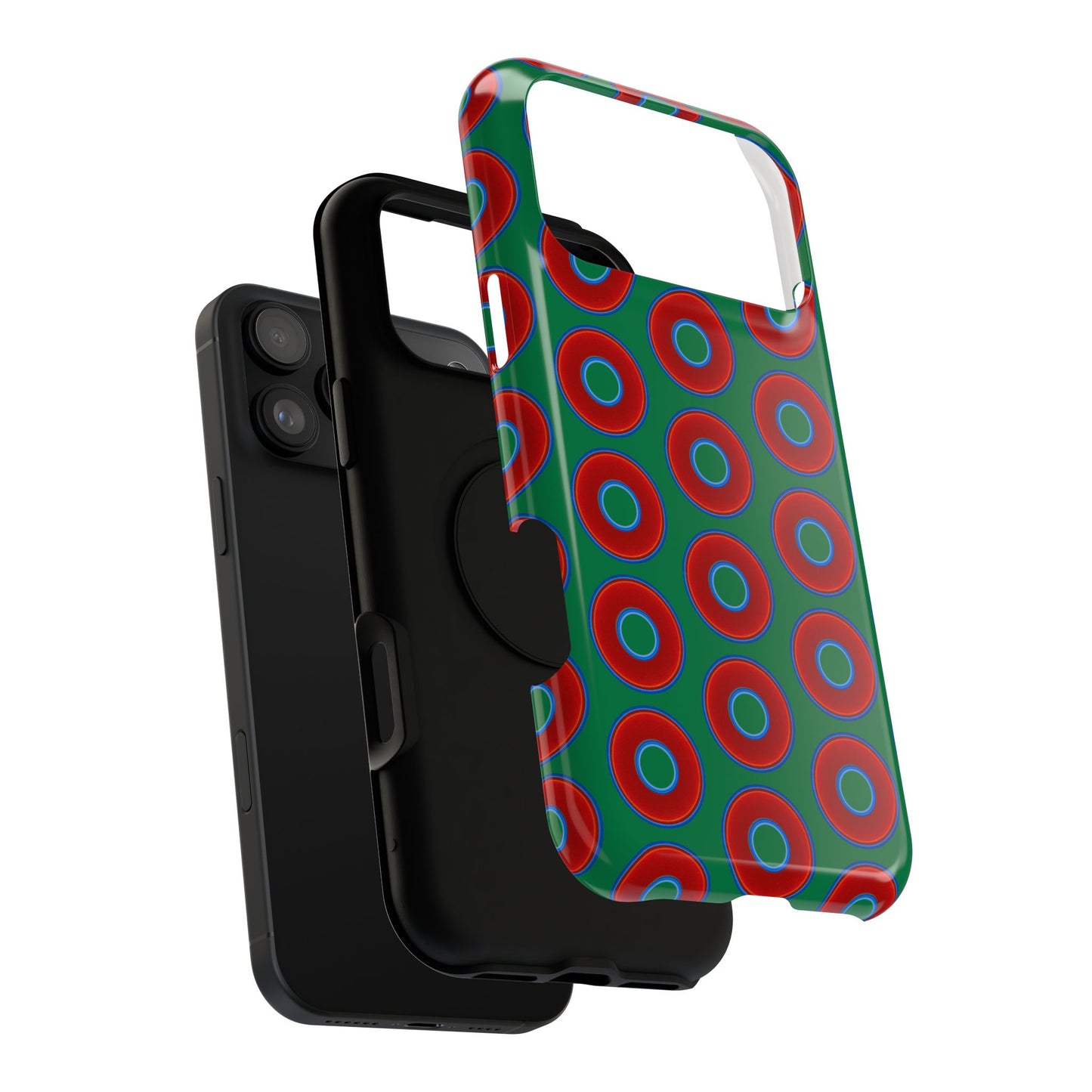 Impact-Resistant Lumpy Donut Case - red vivid donut print w/green background