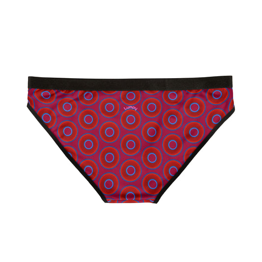 Lumpy Donut Underwear - vivid red donut print w/dark magenta background