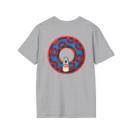 Classic Donut Tee - Unisex Soft-Style - "Wooked Cream - YEMSG Donut " - blue/red rustic paradox donut - variant 1